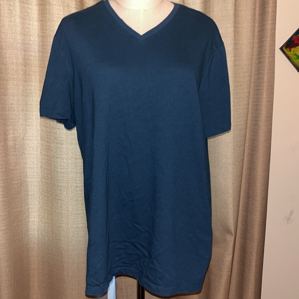 Goodfellow & Co Lyndale Tee Men’s Large Short Sleeve V Neck Shirt Blue Green